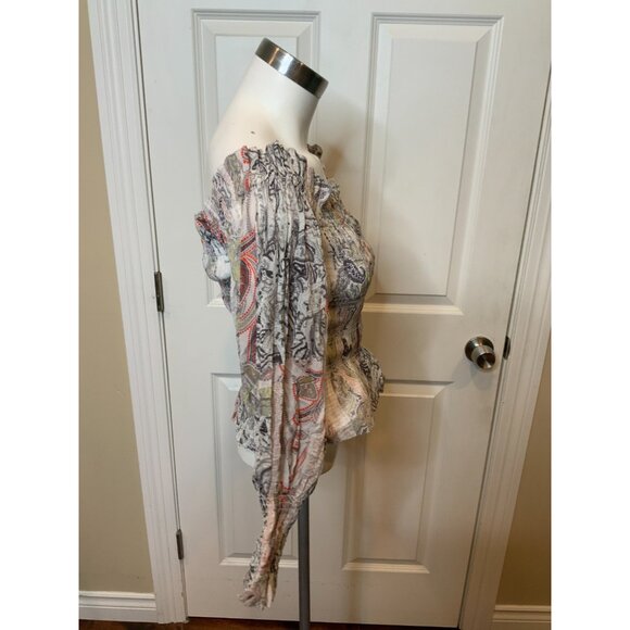 AllSaints Gray Paisley Crepe Off-The-Shoulder Makutu Top, Size 2 US | 6 UK NWT - Picture 3 of 6